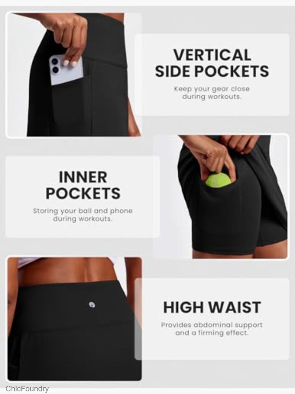 High Waisted Knee Length Skort UPF 50+ 4 Pockets Golf Tennis Athletic - Picture 4 of 7